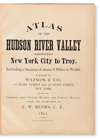 (NEW YORK.) F.W. Beers. Atlas of the Hudson River Valley from New York City to Troy, Including a Section of About 8 Miles in Width.